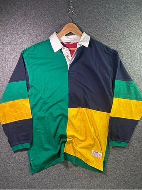 Vintage 90s Bugle Boy Colorblock Rugby Shirt Mens XL Heavyweight Cotton